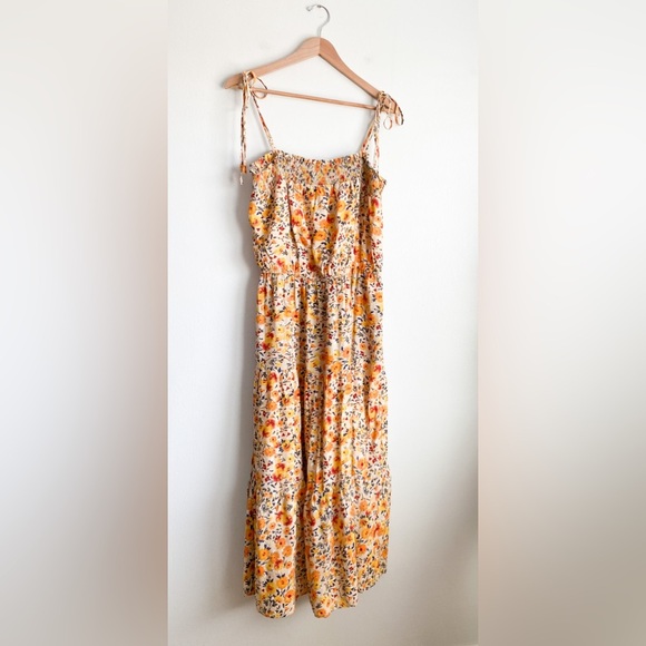 Lost + Wander Orange Yellow Floral Maxi Dress Boho Cottagecore Smocked Tiered L - Picture 9 of 12